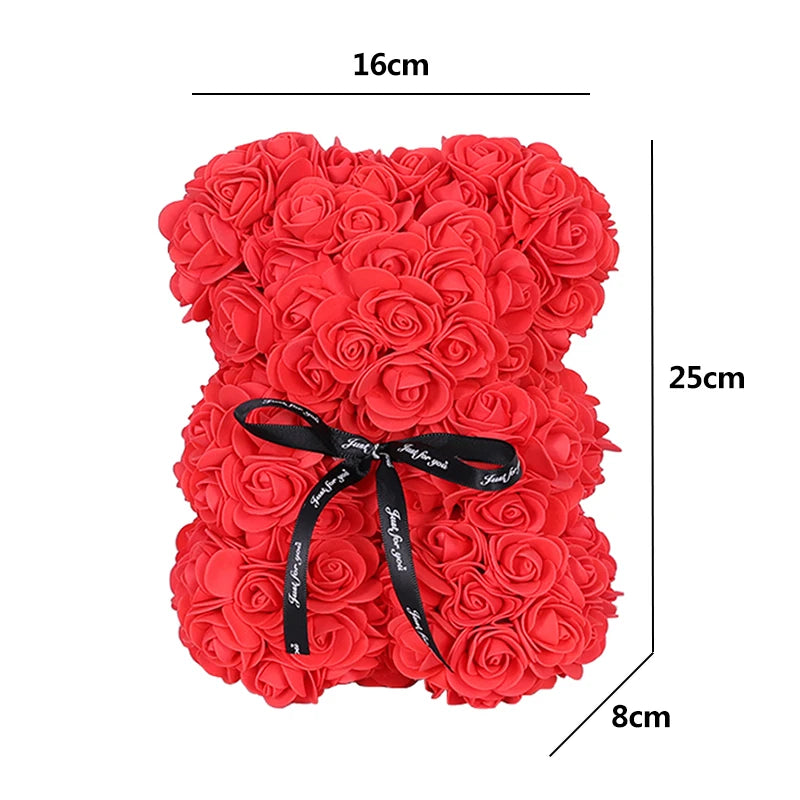 25Cm Teddy Rose Bear with Box Artificial PE Flower Valentine'S Day Girl Friend Women Mother'S Day Gift Wedding Brithday Party