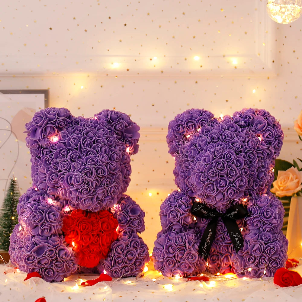 25Cm Teddy Rose Bear with Box Artificial PE Flower Valentine'S Day Girl Friend Women Mother'S Day Gift Wedding Brithday Party